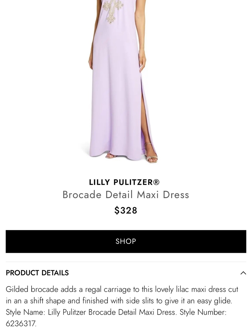 Lilly Pulitzer Lilac Brocade Detail Maxi Dress
